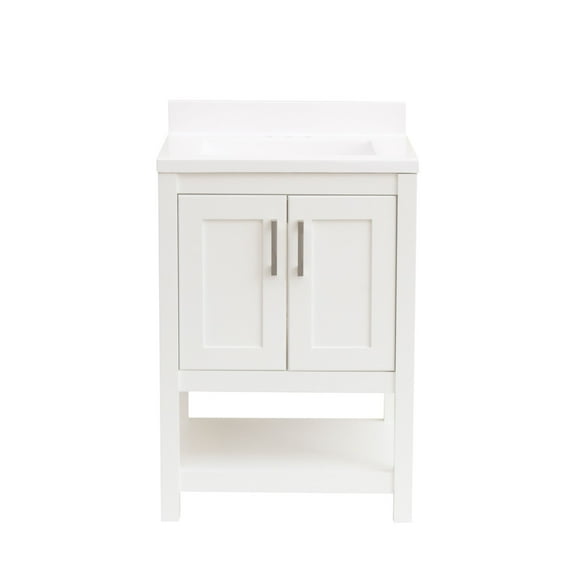 Claudia 25 inch White Bathroom Vanity with Cultured Marble Single Basin Top