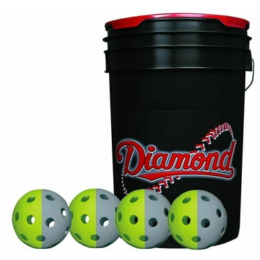 Diamond 6 Gallon Ball Black Bucket with 36 TruFlite Flexible Training Baseballs