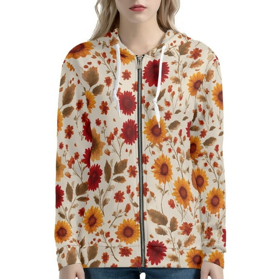 DISNIMO Sunflower Printed Women Hoodies Zip Up Hooded Jackets Long Sleeve Sport Sweatshirt Casual Hooded Tops for Fall Winter, XS