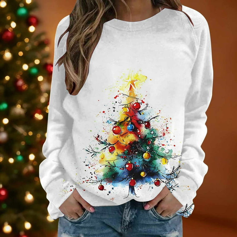 Merry Christmas Womens Sweatshirt Christmas Tree Pullover Crew