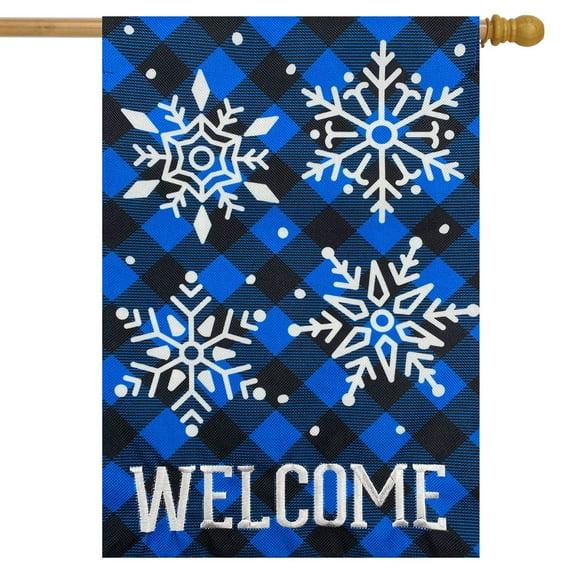 Briarwood Lane Checkered Snowflakes Burlap Winter House Flag