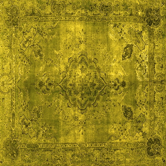 Ahgly Company Indoor Square Abstract Yellow Contemporary Area Rugs, 8' Square