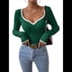 thumbnail image 2 of Camiseta de Larga con Escote Corazón para Mujer, de Punto Acanalado y Ribete en Contraste. Verde L, 2 of 8