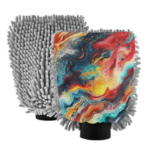 Qxltty Colorful Flow Patterns Car Wash Mitt 2pcs Scratch Free Lint-Free Antistatic Microfiber 7.09×10.24in