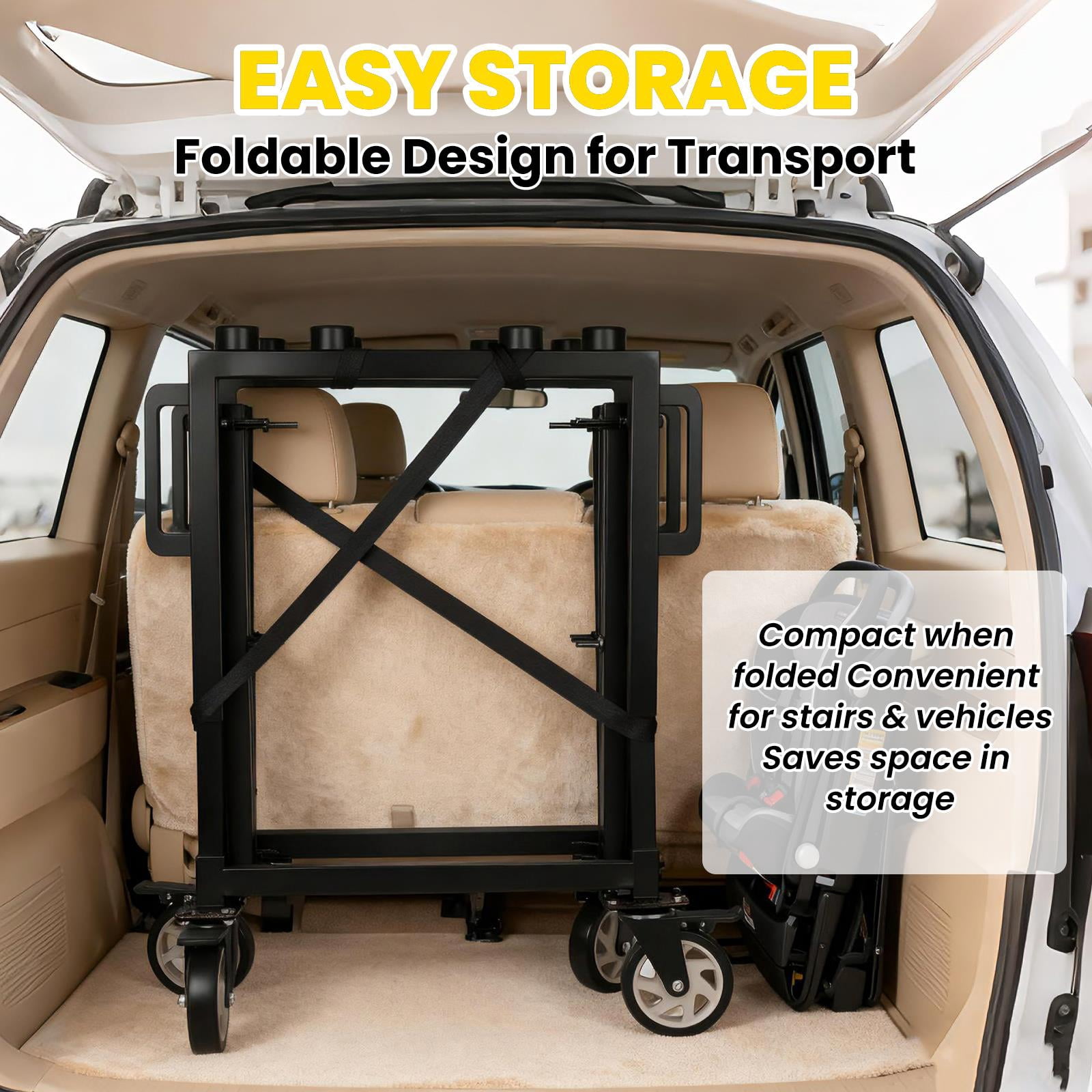 Carbon Steel Silent Wheel Hand Truck, Foldable Funeral Coffin Trolley, Stable Mortuary Casket Carrier Cart for Memorial Services