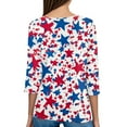 thumbnail image 5 of ASDFVBKG Ladies Patriotic 3/4 Length Sleeve Women's Shirts V Neck T Shirts Independence Day Tops Fashion Casual Summer Red White and Blue Stars and Stripes Print Blouses XL, 5 of 5
