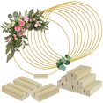 thumbnail image 1 of OUSITAID 10PCS Metal Floral Hoop Centerpiece 12inch  Macrame Gold Hoop Ring with Wood Stands, 1 of 8
