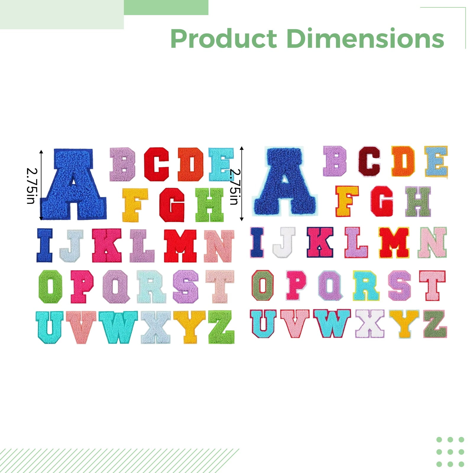 52 Pcs Rainbow Chenille Letter Patches Iron On, 2.8 in High, Embroidered Alphabet Applique Patches for DIY, Clothing, Bags Decoration