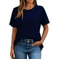 thumbnail image 6 of Yubnlvae Women's Short Sleeve Casual Solid Loose Crew Neck T Shirts Navy XL, 6 of 7