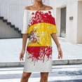 thumbnail image 2 of Spanish Flag Women's Off The Shoulder Ruffles Summer Wedding Guest Loose Casual Party Beach Dress, 2 of 9