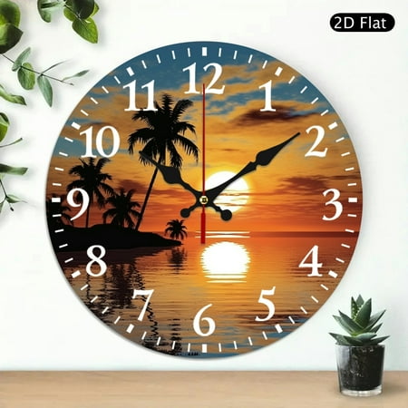 PRATYUS Wooden Wall Clock Palm Trees Print 10 Inch Silent Decor 10x10in