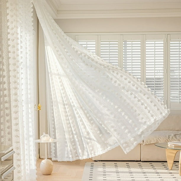Cortinas de gasa blanca transparente (2 paneles, 132 x 160 cm) | Cortinas ligeras de gasa transparente de poliéster | Cortina moderna con rayas bordadas para sala de estar, dormitorio y puerta