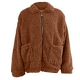 thumbnail image 4 of clear 50% off wycnly Winter Womens Sherpa Coat Womens Lamb Plush Jacket Causal Solid Plus Size Soft Fuzzy Fleece Coats Open Zipper Stand Neck Pocket Long Sleeve Outwear 2023 Sherpa Coat, 4 of 5