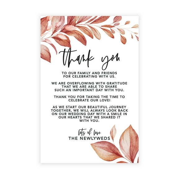 Koyal Wholesale Boho Leaves Wedding Thank You Place Setting Cards for Table Reception, Dinner Plates, 56-Pack