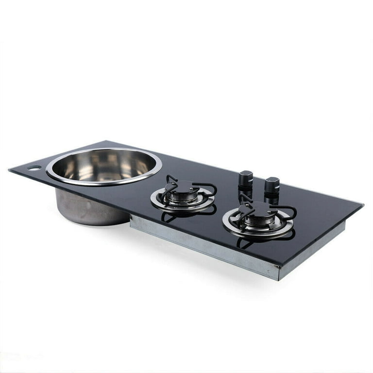 WUZSTAR 2 Burners Gas Camping Stove Hob Sink Combo for Boat