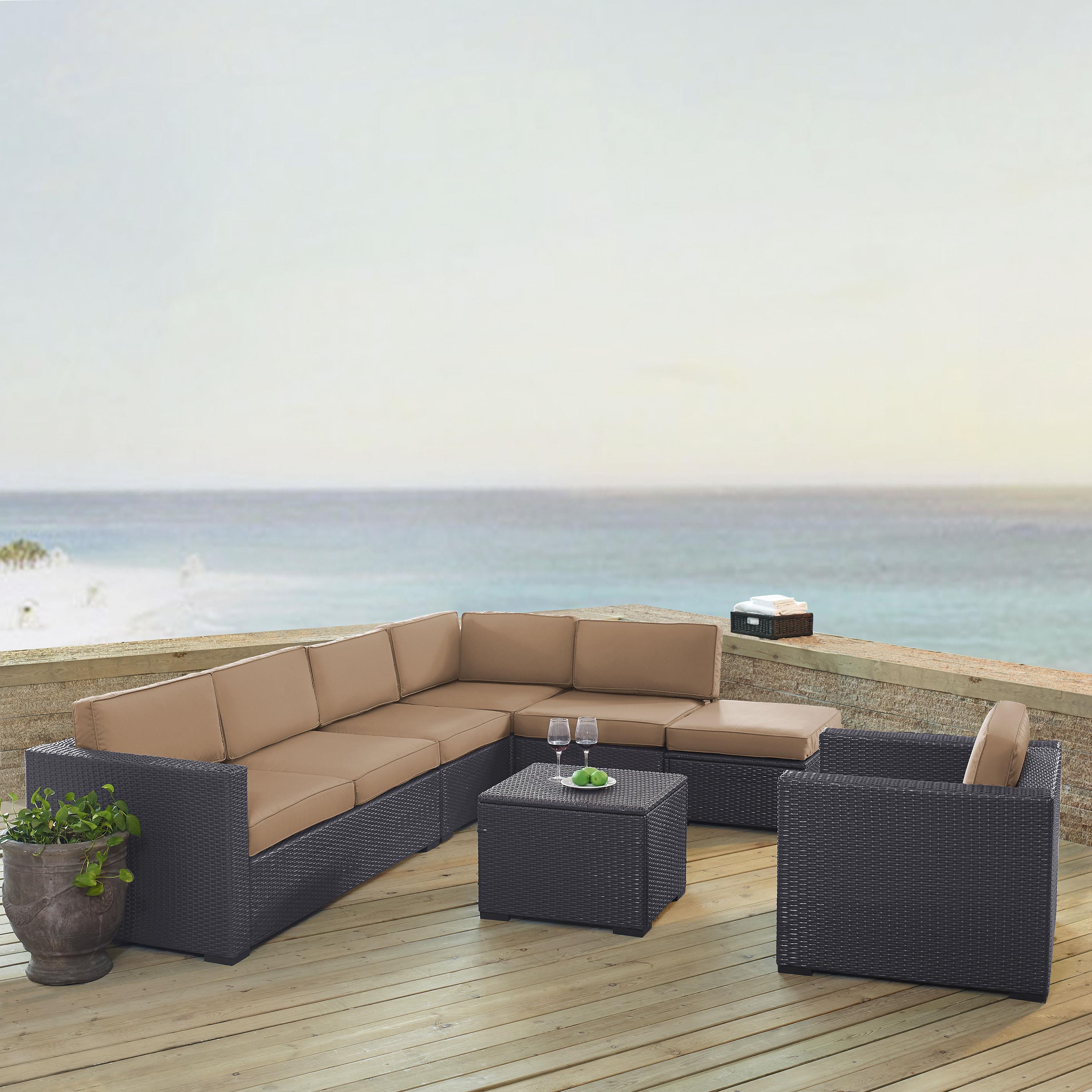 Biscayne 7 Person Outdoor Wicker Seating Set In Mocha - Two Loveseats, One Armless Chair, One Arm Chair, Coffee Table, Ottoman - image 4 of 4