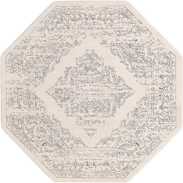 Unique Loom Isabella Intricate Design Area Rug 5' x 5' Octagon White/Black