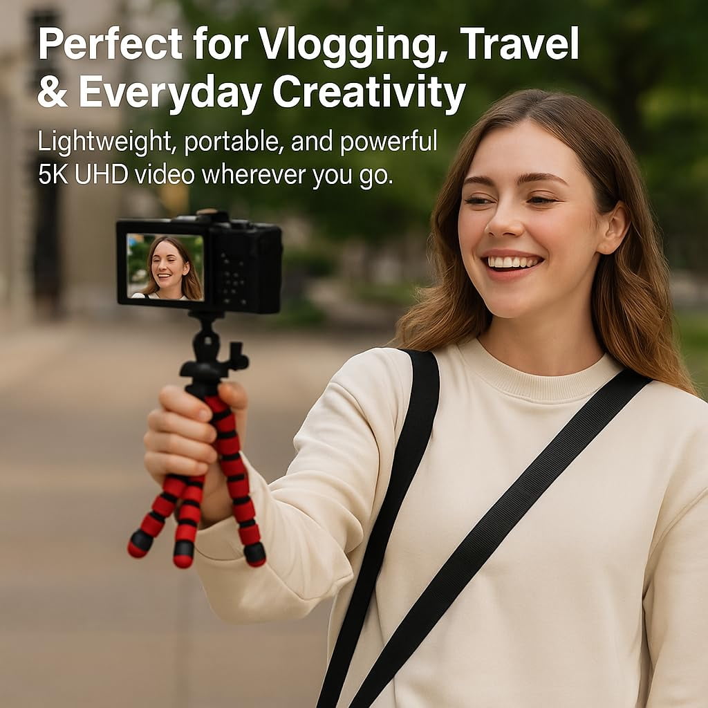 Acuvar 5K 75MP HD Digital Camera for Photography Vlogging Camera for YouTube 180° Flip Screen 18X Zoom Video Camera with WiFi 64GB SD Card Tripod Case Card Reader Macro Wide Angle Lens UV Filter Pink