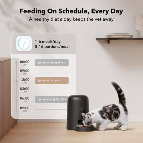 Automatic Cat Feeder, Cat Food Dispenser Battery-Operated with 180-Day Battery Life, AIR Timed Pet Feeder for Cats & Dogs, 2L Auto Cats Feeder, Black