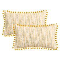 REGALWOVEN Pack of 2 Chenille Throw Pillow Covers, Boho Decorative Pillow Cases with Pom-poms for Farmhouse Living Room Sofa Yellow 20" x 12"