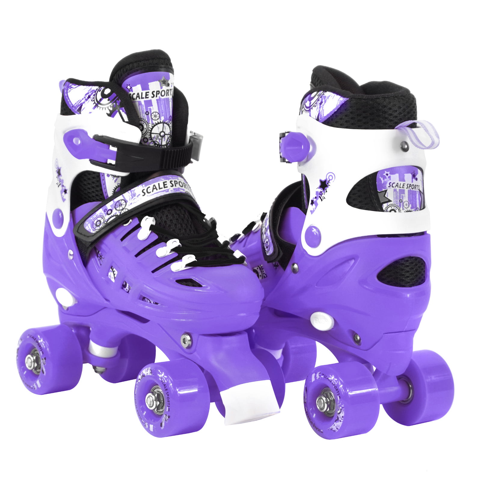 Adjustable Purple Quad Roller Skates For Kids Large Sizes 