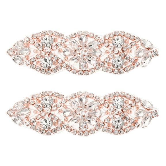 Uxcell Crystal Rhinestone Applique, Sew on Applique Dress Decoration for Women Prom Wedding Party Rose Gold, 2 Packs