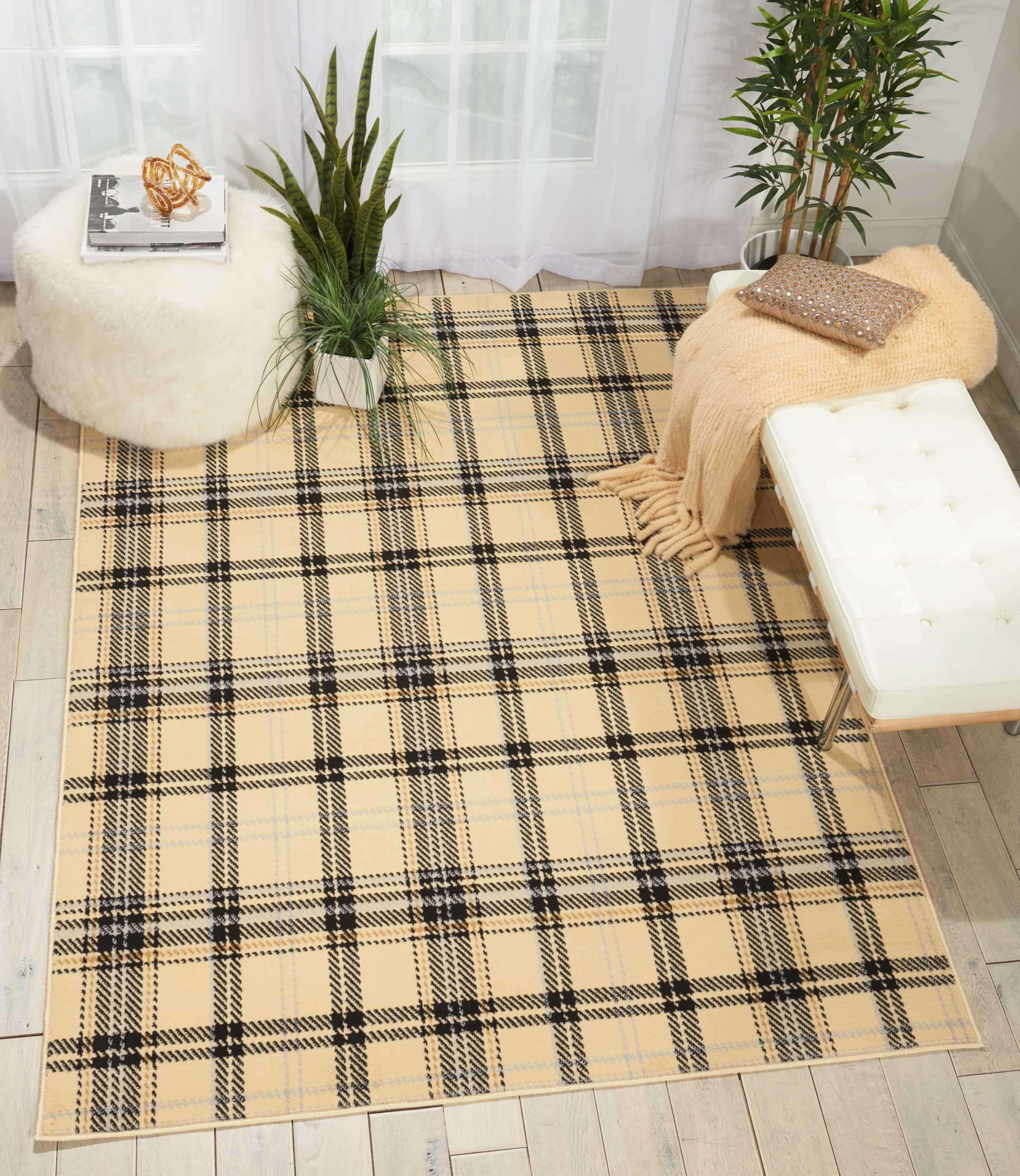 Cream/Black Farmhouse Plaid Area Rug by Pinewood Grove