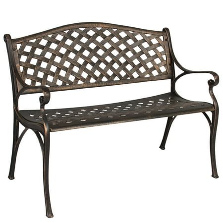 Best Choice Products Outdoor Aluminum Patio Bench Accent Furniture Decor with Antique Brushed Copper Finish, Lattice Detail, (Best Outdoor Bench Material)