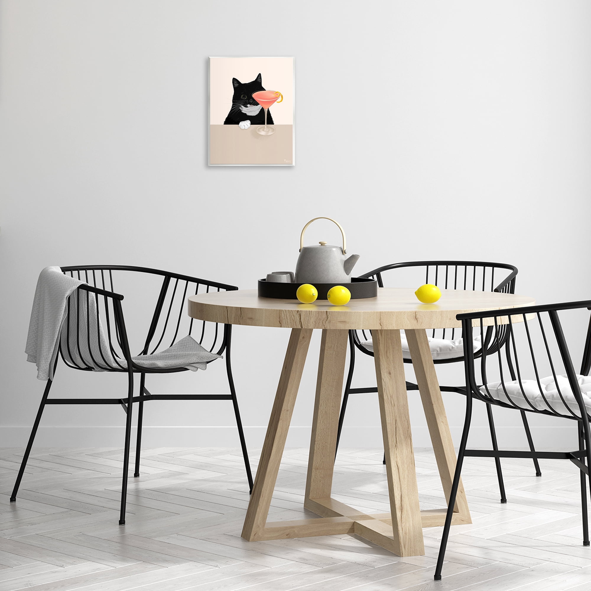Stupell Industries Cat & Pink Cocktail Food & Beverage Painting Unframed Art Print Wall Art, 11 x 14