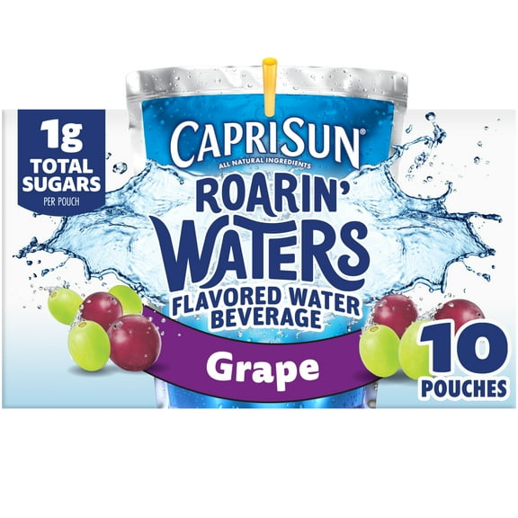 Capri Sun Roarin' Waters Grape Flavored with other natural flavors Water Beverage, 10 Count Box, 6 fl oz Drink Pouches
