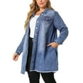 thumbnail image 4 of Agnes Orinda Women's Plus Size Jean Jacket Long Sleeve Maxi Length Denim Jackets 1X Blue, 4 of 8