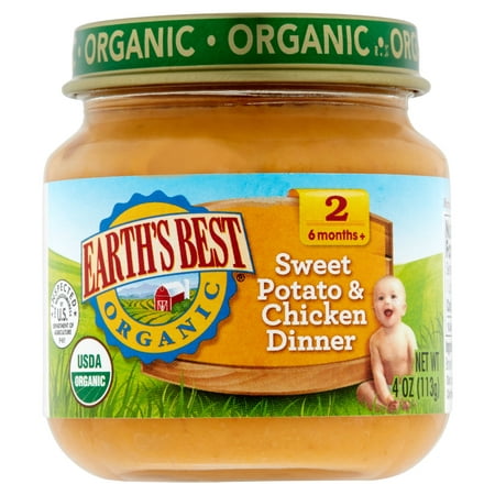 Earth's Best Organic Sweet Potato & Chicken Dinner Baby Food Stage 2 6 months+, 4 oz, 12
