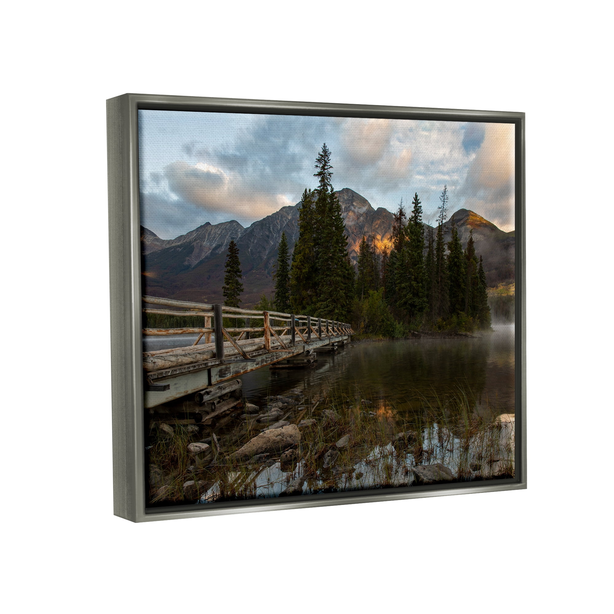 Stupell Industries Forest Bridge Photography Landscape Photography Gray Floater Framed Canvas Art Print Wall Art, 21 x 17