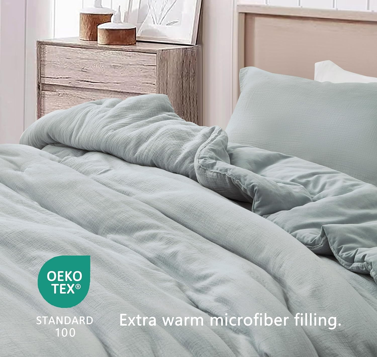 Chezmoi Collection Breeze 3-Piece 100% Cotton Muslin King Comforter Set, Light Blue-Gray Soft Washed Cotton Gauze Comforter, Lightweight Breathable Bedding for All Season