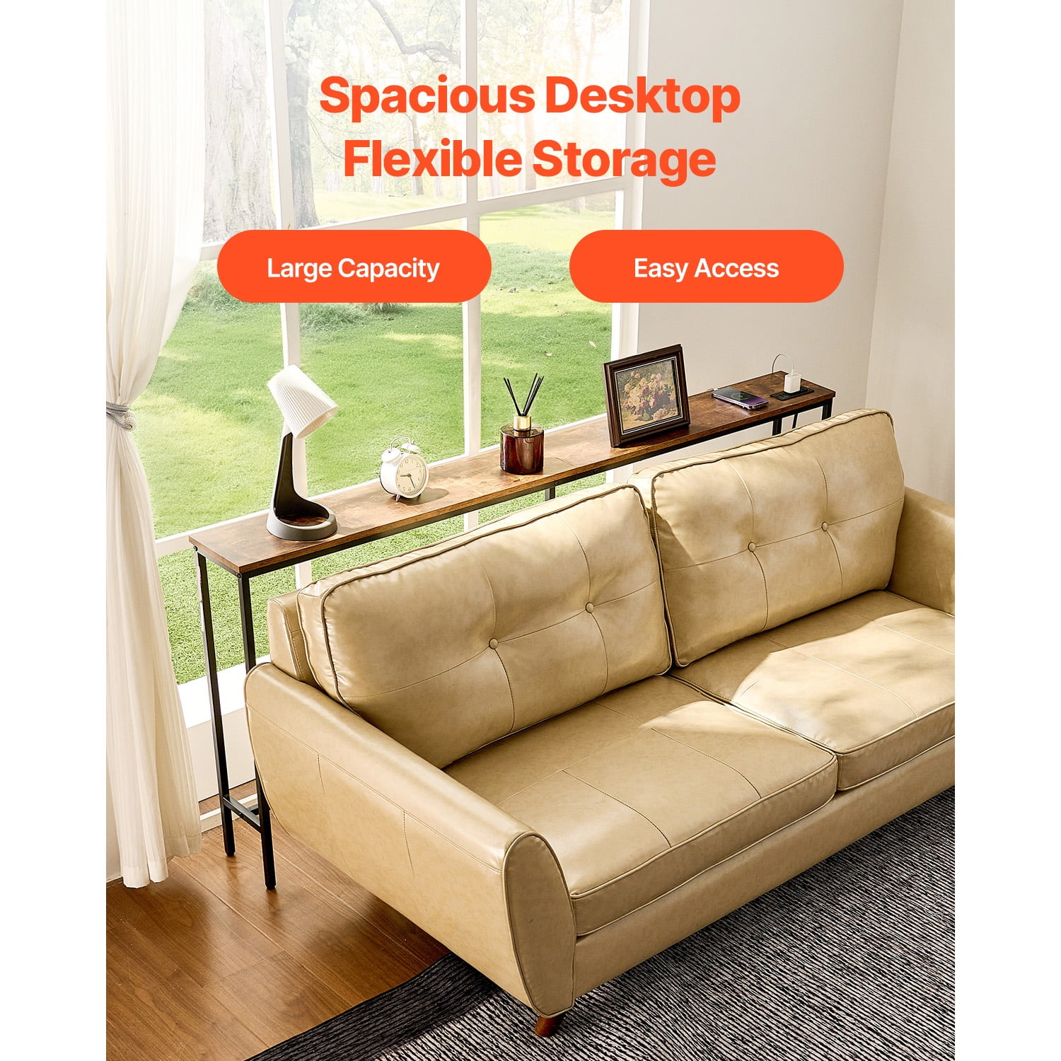 KFFKFF 70.9" Console Table, Entryway Table with 2 Sockets and 2 USB Ports, Adjustable Feet, Modern Long Narrow Console Table for Hallway Living Room