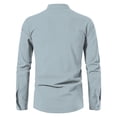 thumbnail image 4 of Men's Casual Retro Cotton Linen Long Sleeve Henley Shirt, Collared Stand-Up Neck Design, Breathable Fabric, Comfortable Loose Fit, Vintage Style, Everyday Wear,Light Blue,L, 4 of 4
