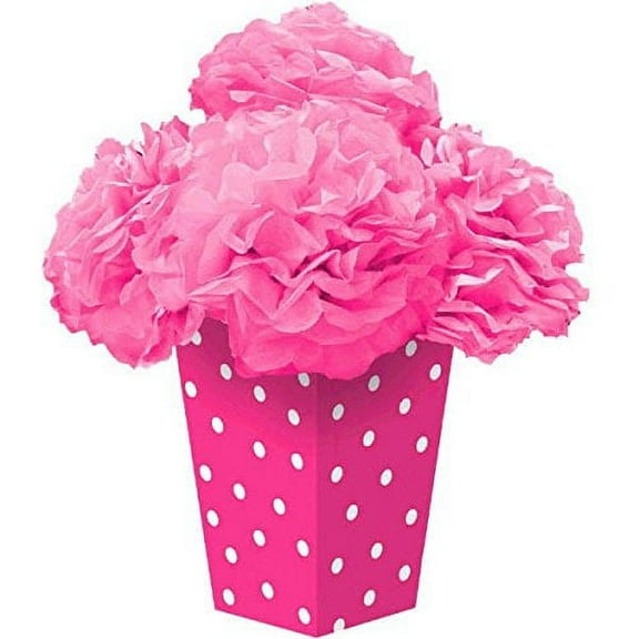 Amscan Bright Dots Fluffy Flower Party Centerpiece, 11 x 10.5 in., Pink