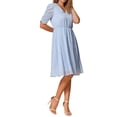 thumbnail image 4 of INSPIRE CHIC Women's Dress Chiffon Metallic Stars Ruched Sleeve V Neck A-line Dress XL Blue, 4 of 6