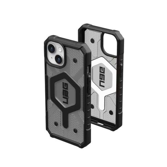 UAG iPhone 15 Plus Case 6.7" Pathfinder Clear Ash/Black Built-in Magnet Compatible with MagSafe Charging Rugged Transparent Dropproof Protective Cover by URBAN ARMOR GEAR