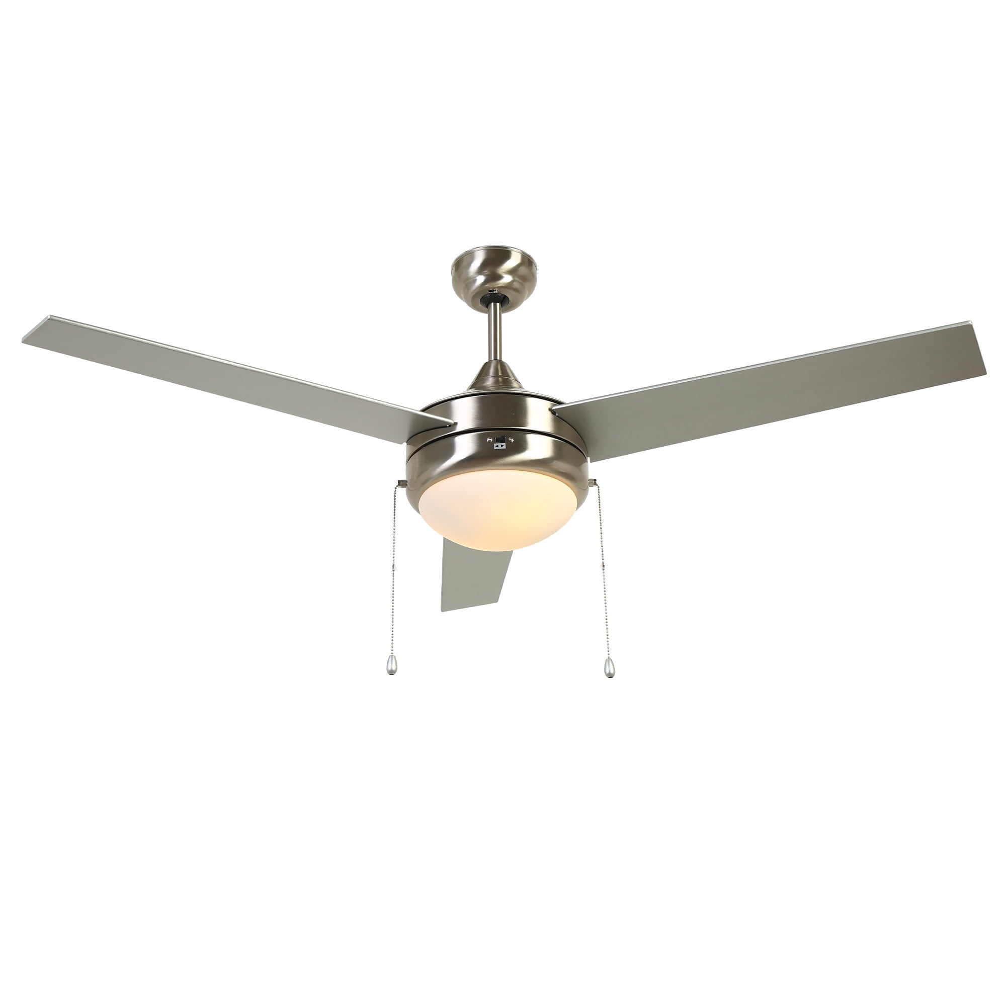 LNC 52 Inch Ceiling Fan,Brushed Nickel,3-Speed Pull Chain,2-Bulb E26 LED,Downrod Mount,Indoor,4600 CFM