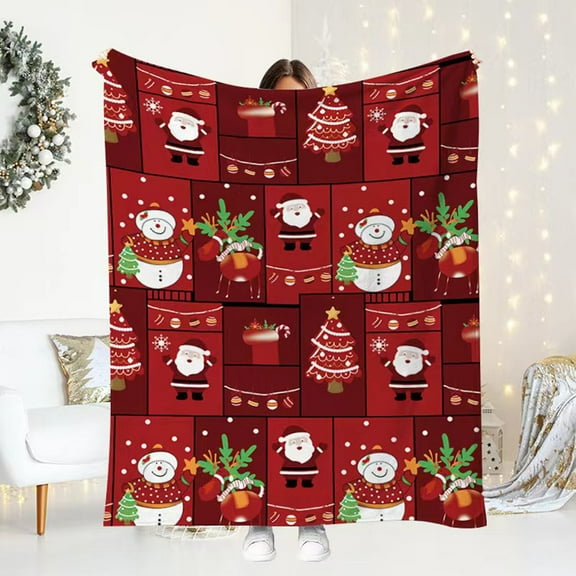 Generic Christmas Blanket with Girls Boys - Personalized Fleece Throw Blankets for Newborn with Cute Santa Claus Elk Christmas Tree Print