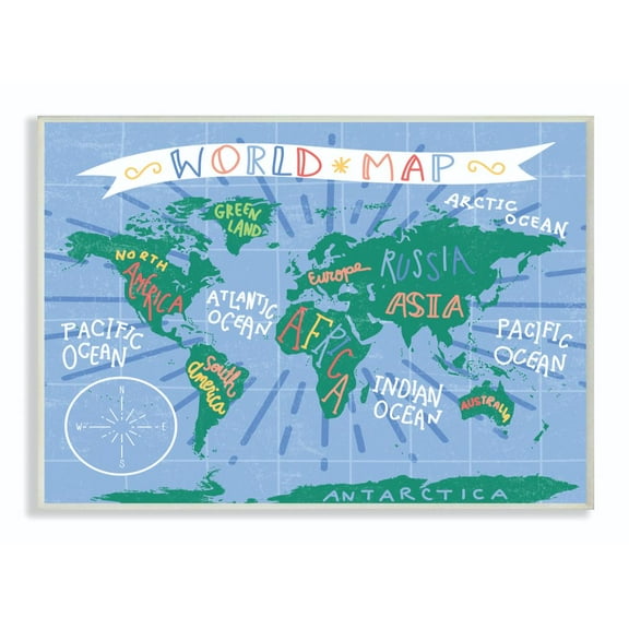 The Kids Room by Stupell Kids World Map Colorful Nursery Design Wall Plaque Art by Daphne Polselli