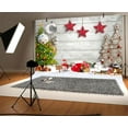 thumbnail image 2 of 10 x 8 ft White Wood Floor Christmas Backdrop Xmas Tree Christmas Balls Beautiful Snowflakes Decoration Background Christmas Family Party Decoration Banner Studio Photography Props Props, 2 of 5