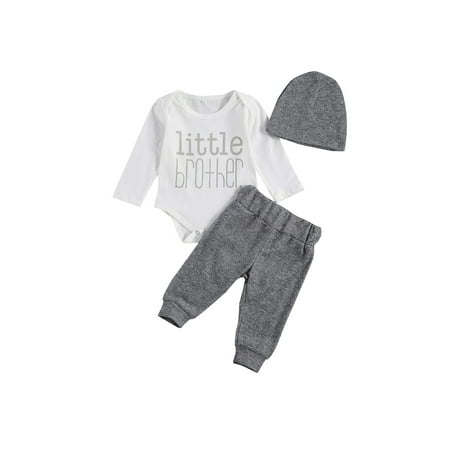 

Newborn Baby Boys Casual Outfits Long Sleeve Round Neck Letter Print Romper Tops +Trousers+Hat