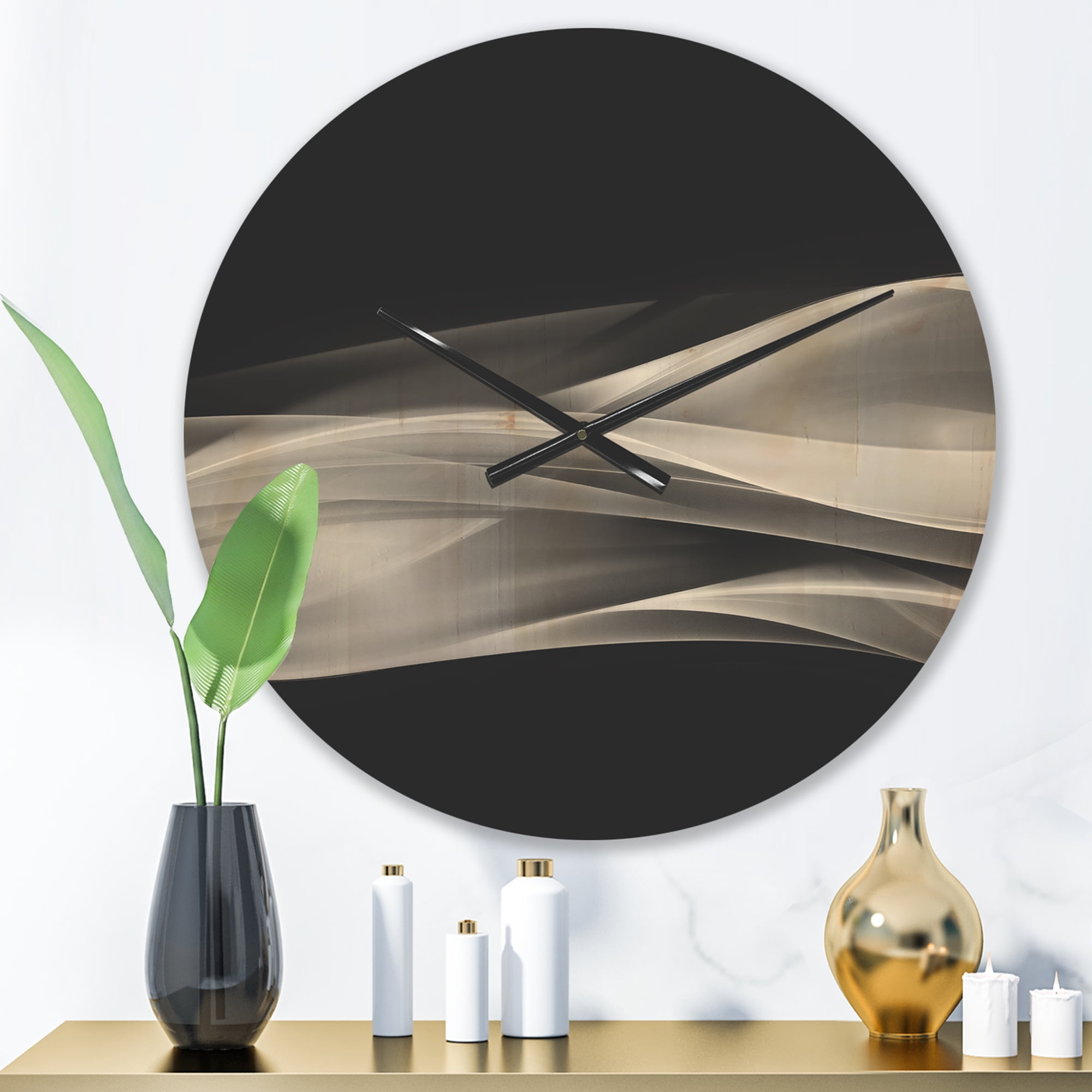 Designart 'Glittering Fractal Silver on Black' Modern Wood Wall Clock