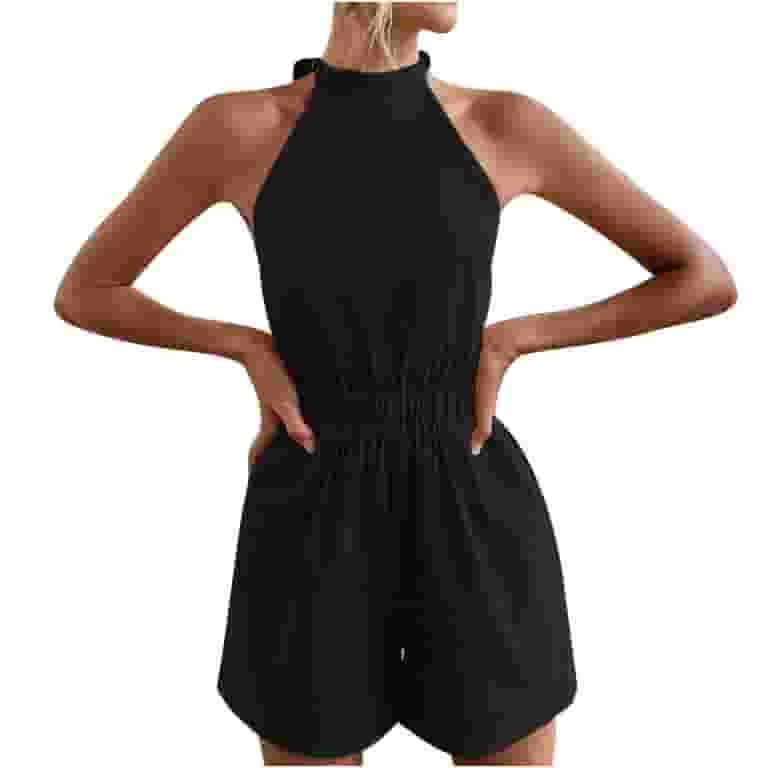 Casual Solid Backless Turn-back Collar Sleeveless Two Pieces Casual Solid Backless Turn-back Collar Sleeveless Two Pieces