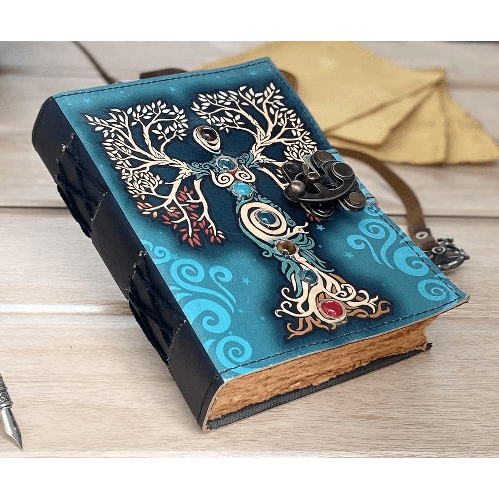 Vintage Rustic Leather Journal – Handmade Lock Diary with Key Charm, 7x5 Inch, 200 Blank Pages