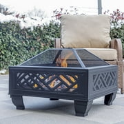 MistMo 26" Fire Pit with Grill for Outside, Square Outdoor Wood Burning Metal Firepit with Poker Black