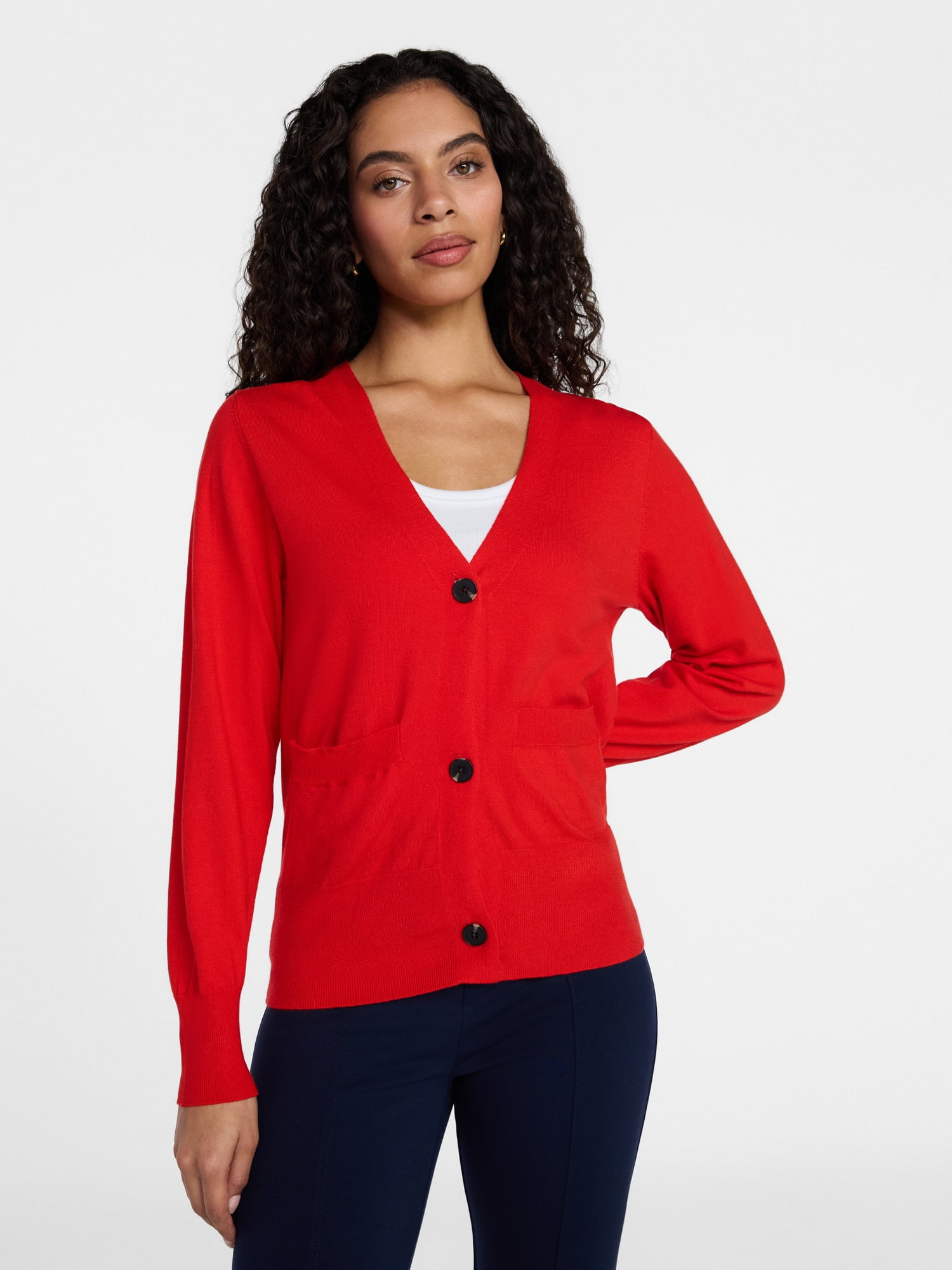 Time and Tru Women's V-Neck Cardigan Sweater, Lightweight, Sizes XS-XXXL