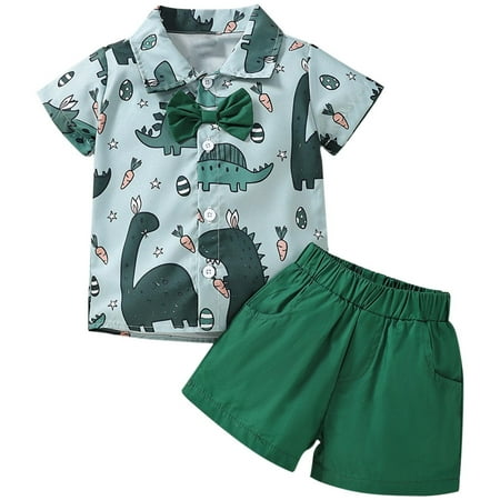 

Boys Outfits Letters Dinosaur Printed 2 PCS Short Sleeve Tops Shorts Slim Gentleman Style Toddler Baby Fashion Lovely Simple Home Wear Outdoor Suits Children s Day Gifts